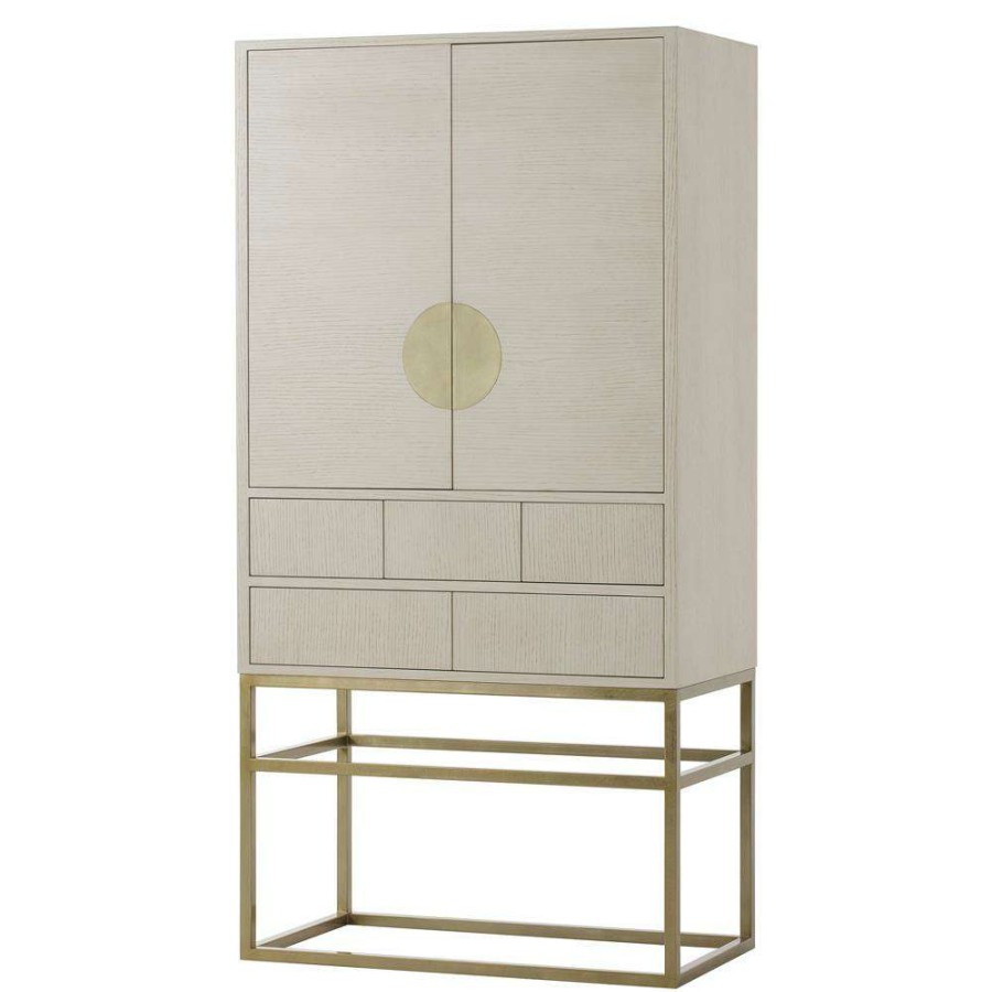 Furniture * | Sonder Living Louis Regency Alabaster Beige Wood Gold Steel Glass Back Bar Cabinet Less Expensive