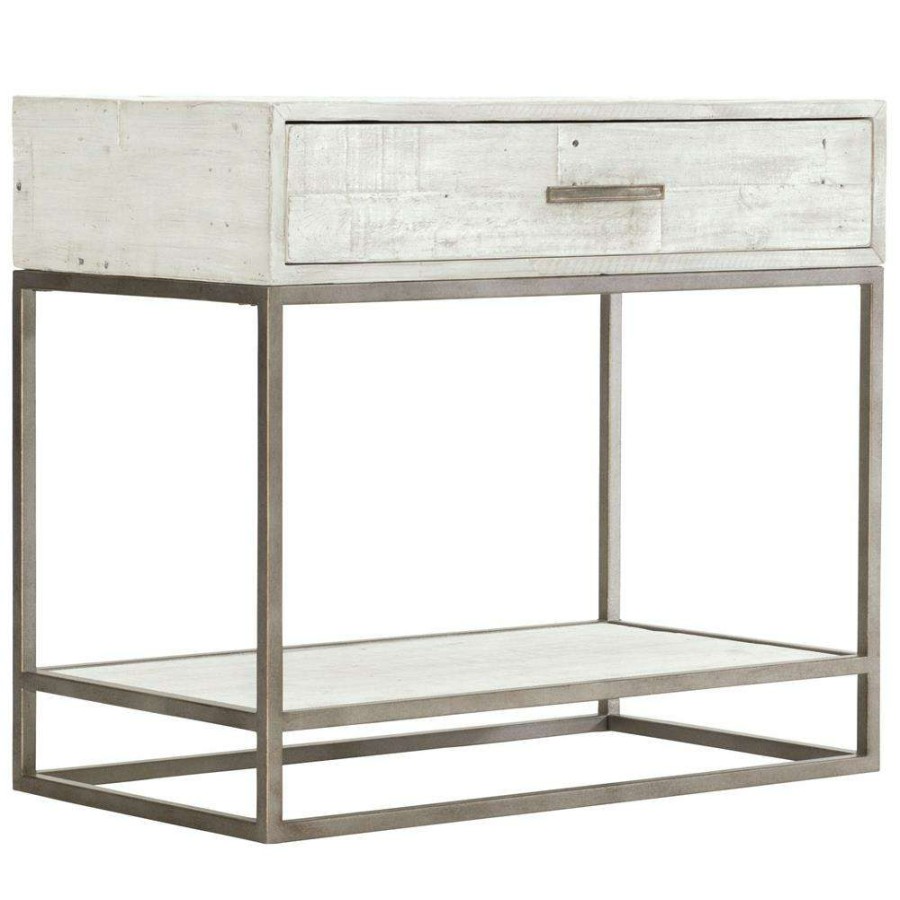 Furniture * | Maxine Industrial Loft Brushed White Wood Steel Nightstand Best Choice