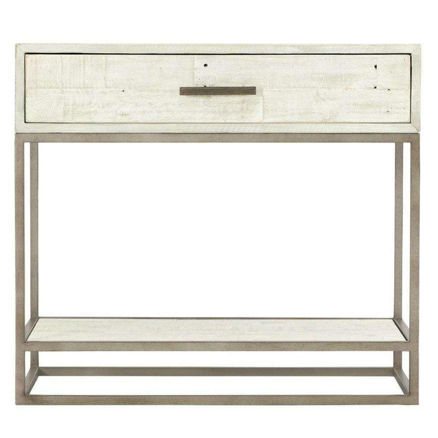 Furniture * | Maxine Industrial Loft Brushed White Wood Steel Nightstand Best Choice