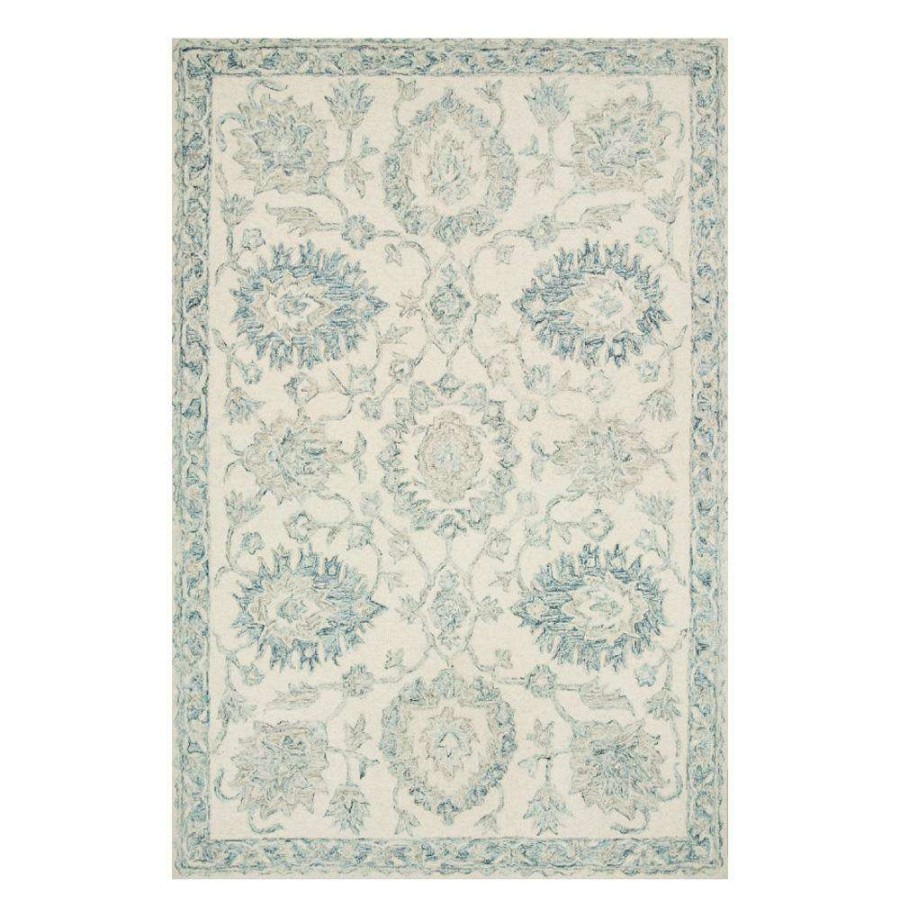 Rugs * | Loloi Norabel French Country Blue Wool Floral Patterned Rug 5'X7'6 Popular