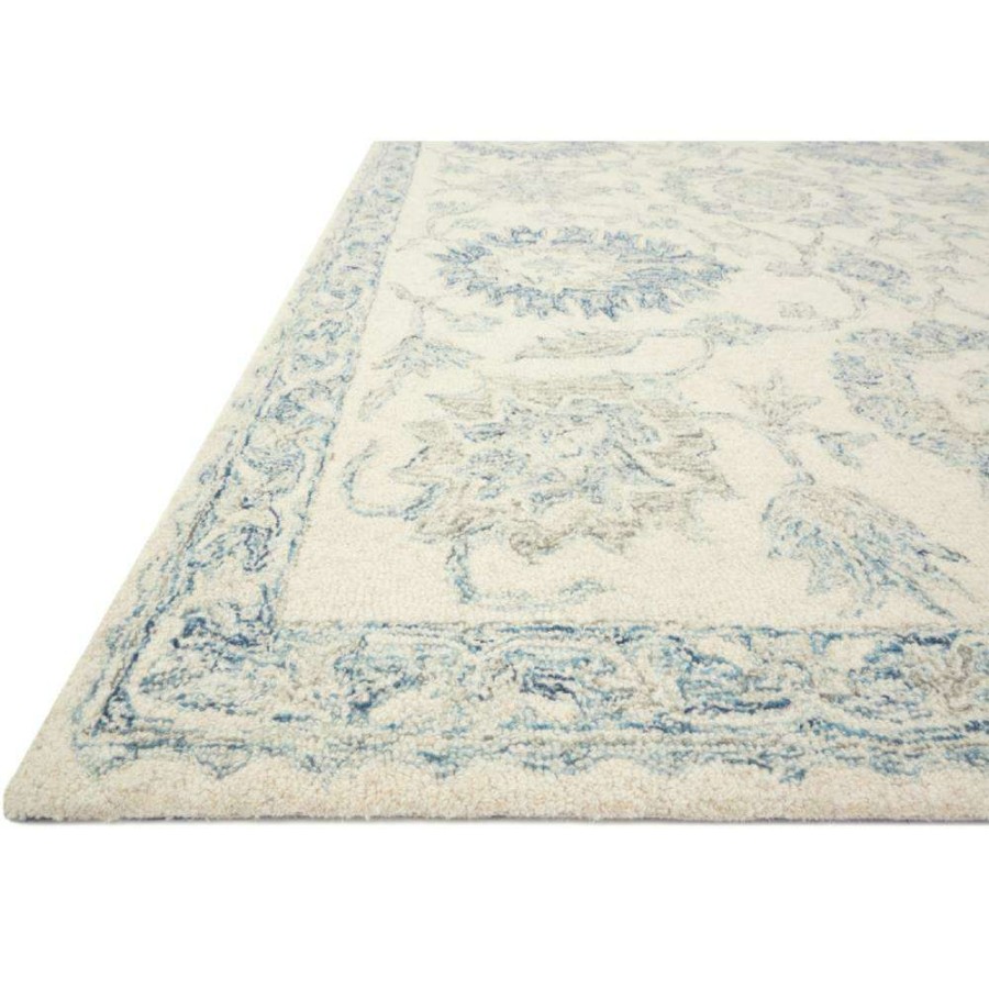 Rugs * | Loloi Norabel French Country Blue Wool Floral Patterned Rug 5'X7'6 Popular