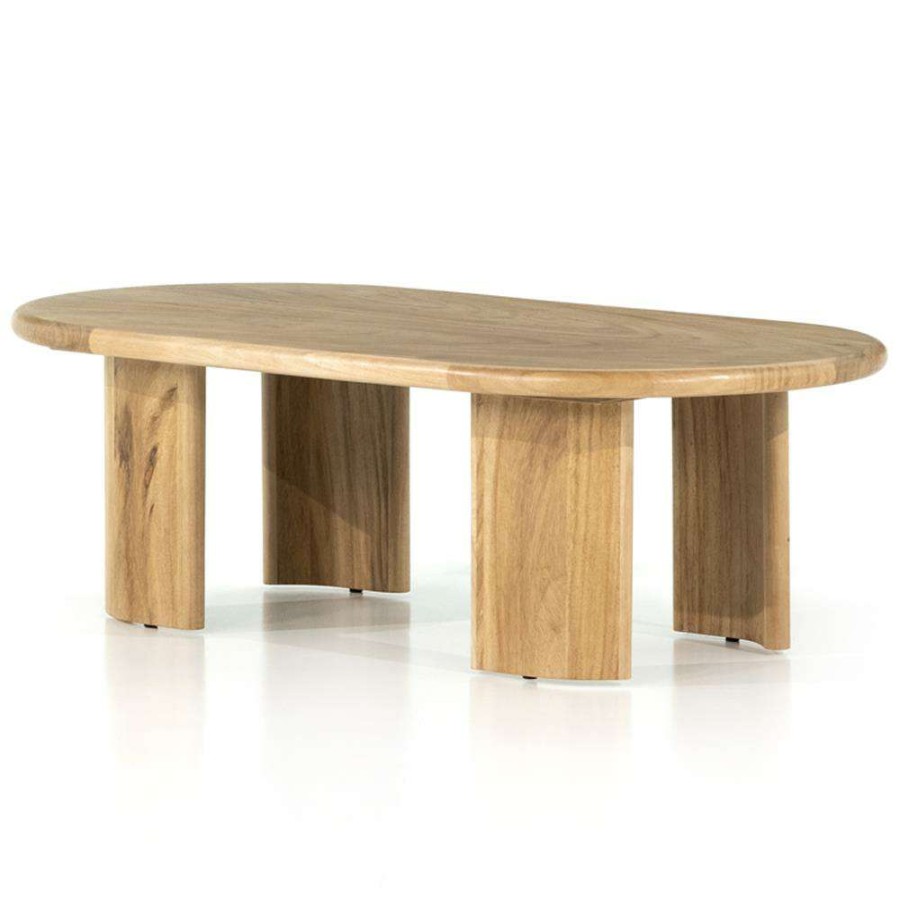 Furniture * | Khalil Rustic Lodge Light Brown Pine Wood Oval Coffee Table Exclusive Design