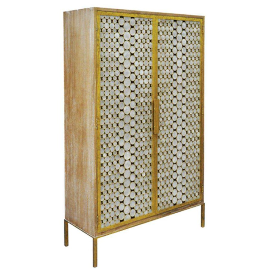 Furniture * | Oly Studio Serena Coastal Beach Antiqued Gold Capiz Shell Armoire Promotion