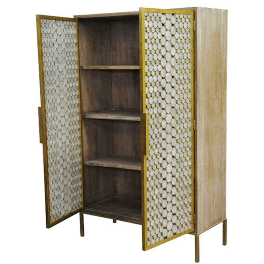 Furniture * | Oly Studio Serena Coastal Beach Antiqued Gold Capiz Shell Armoire Promotion