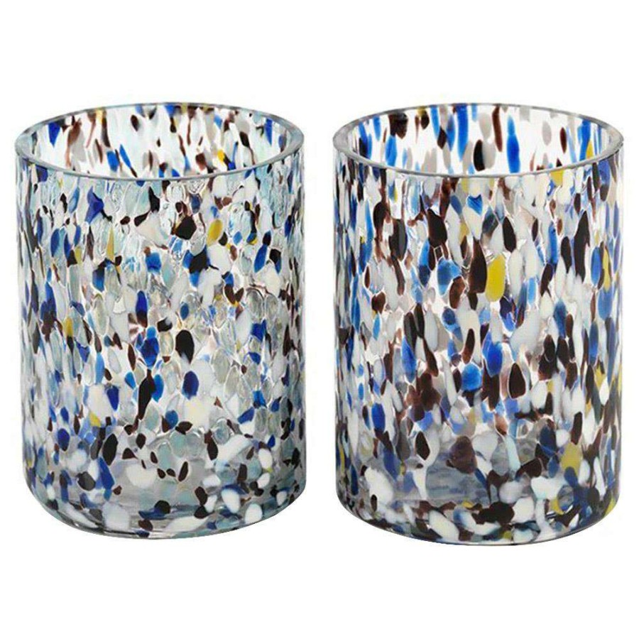 Decor * | Azure Modern Classic Clear Glass Blue Speckled Votive Candleholder Set Of 6 High Quality