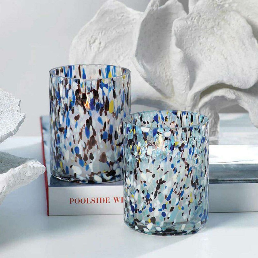 Decor * | Azure Modern Classic Clear Glass Blue Speckled Votive Candleholder Set Of 6 High Quality