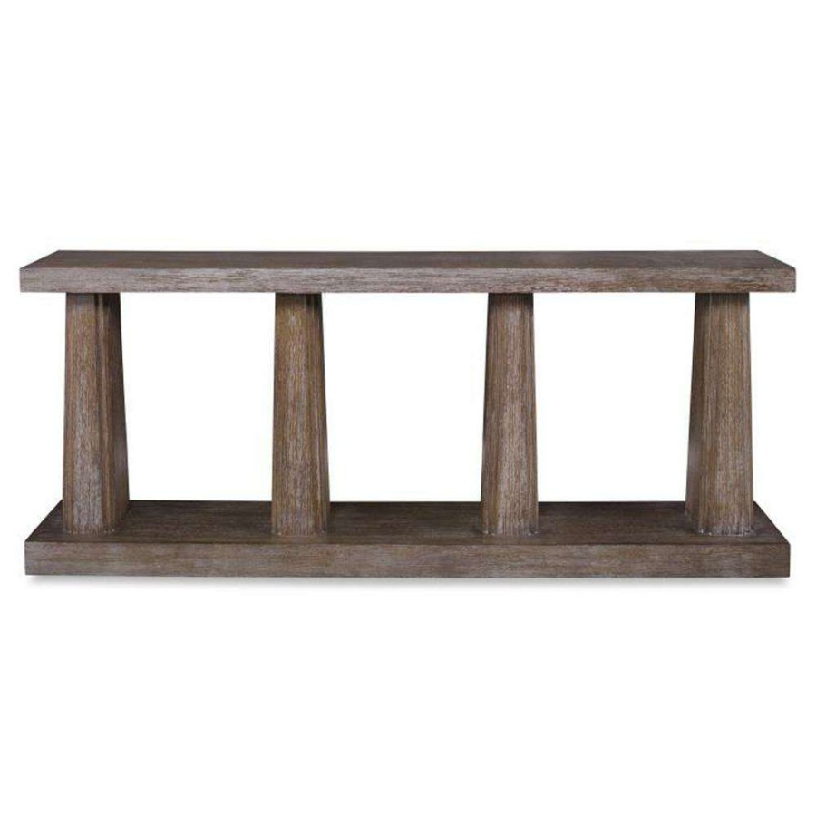 Furniture * | Century Beaumont Rustic Lodge Brown Oak Wood 4 Column Rectangular Console Table New Arrivals