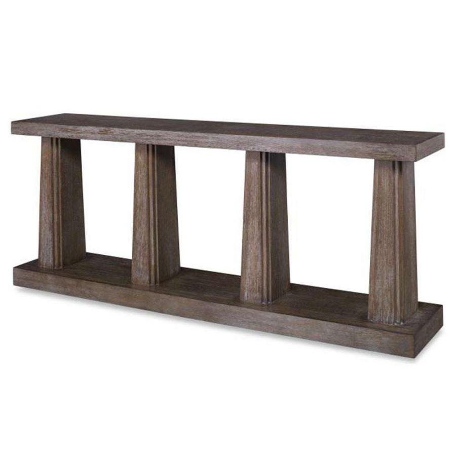 Furniture * | Century Beaumont Rustic Lodge Brown Oak Wood 4 Column Rectangular Console Table New Arrivals