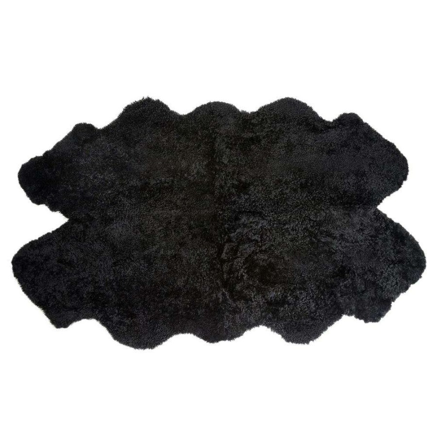 Rugs * | Coen Modern Black Curly Short Wool Sheepskin 4 Pelt Fur Rug 3'7 X5'11" Discounts