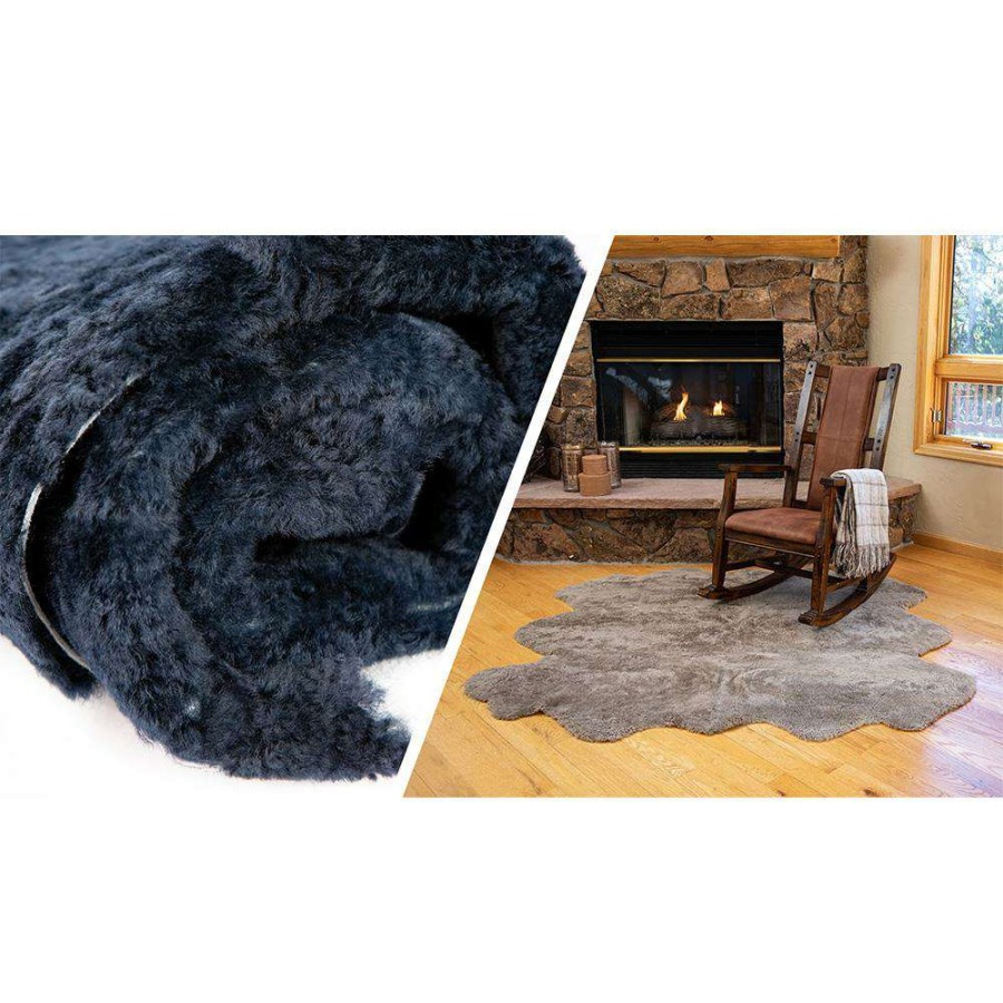 Rugs * | Coen Modern Black Curly Short Wool Sheepskin 4 Pelt Fur Rug 3'7 X5'11" Discounts