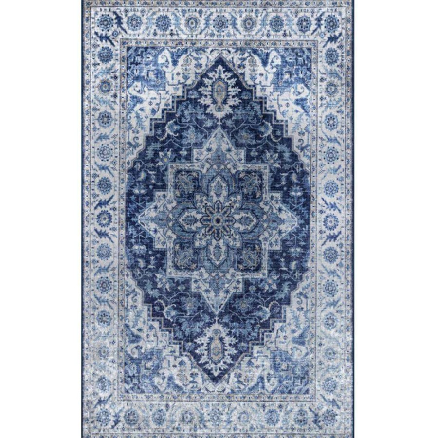 Rugs * | Coen French Country Navy Blue Medallion Patterned Rug 5'X8 New In