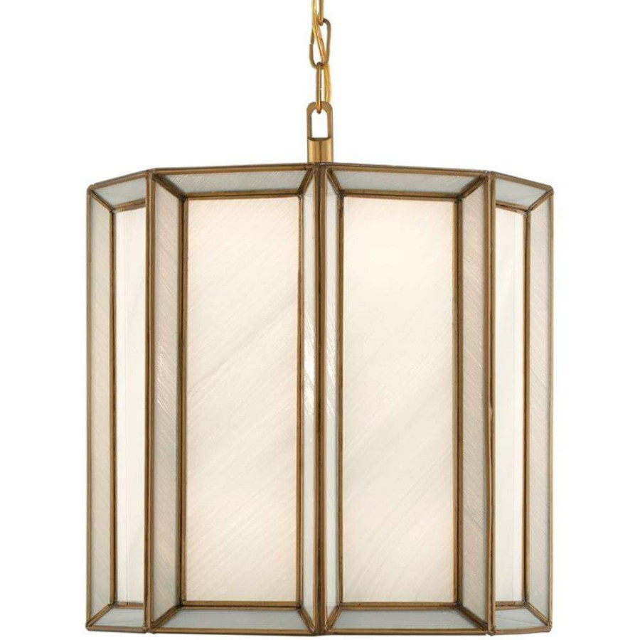 Lighting * | Farrah Hollywood Regency White Glass Antique Brass Pendant Discount