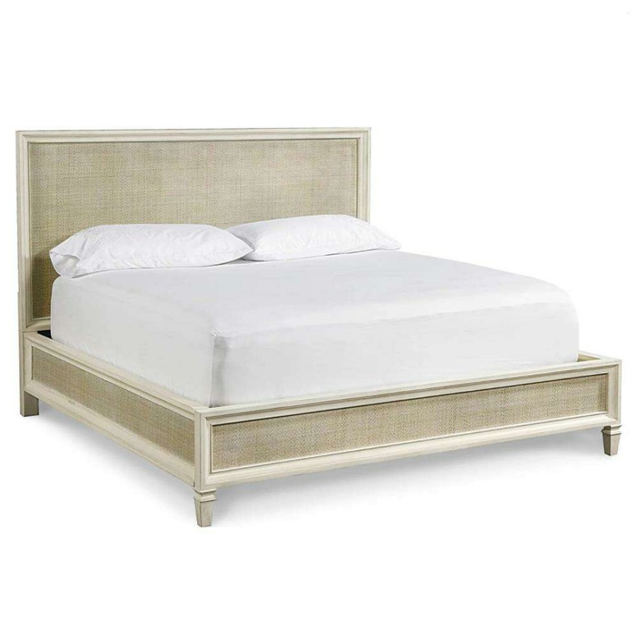 Furniture * | Juliet Coastal Beach Beige Woven Rattan White Wood Classic Accent Bed Queen Less Expensive