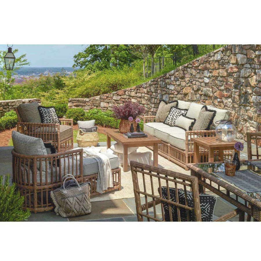 Outdoor * | Summer Classics Newport Coastal Brown Woven Wicker Outdoor Ottoman Promotion