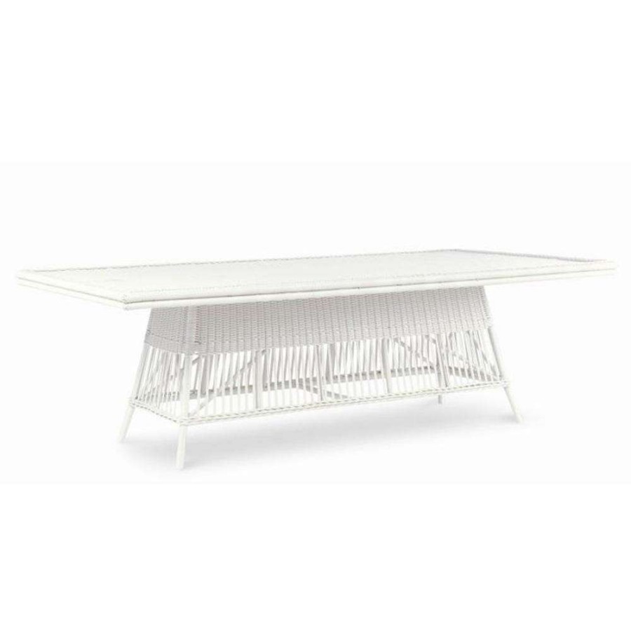 Outdoor * | Century Mainland Coastal Glass Top White Wicker Outdoor Dining Table 100 W Shop New