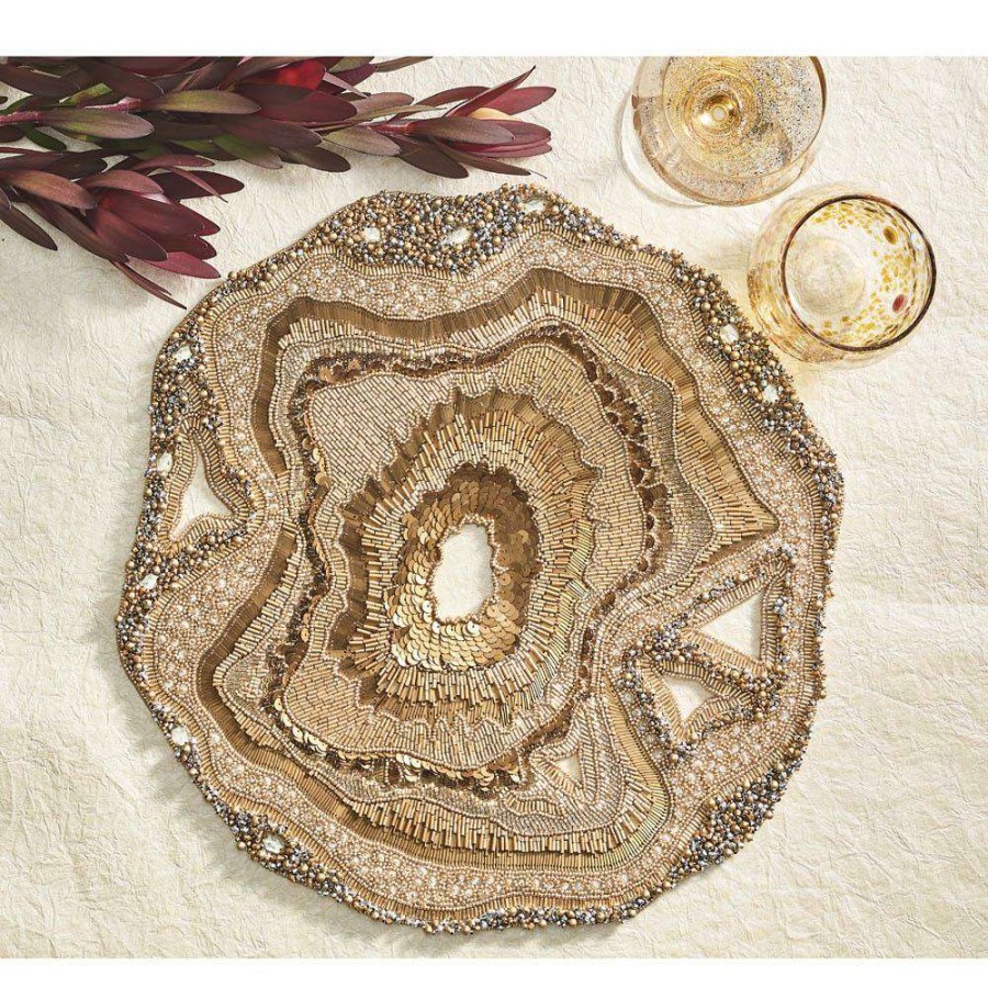 Dining & Bar * | Kim Seybert Agate Hollywood Regency Champagne Glass Beaded Placemat Set Of 2 Best Quality