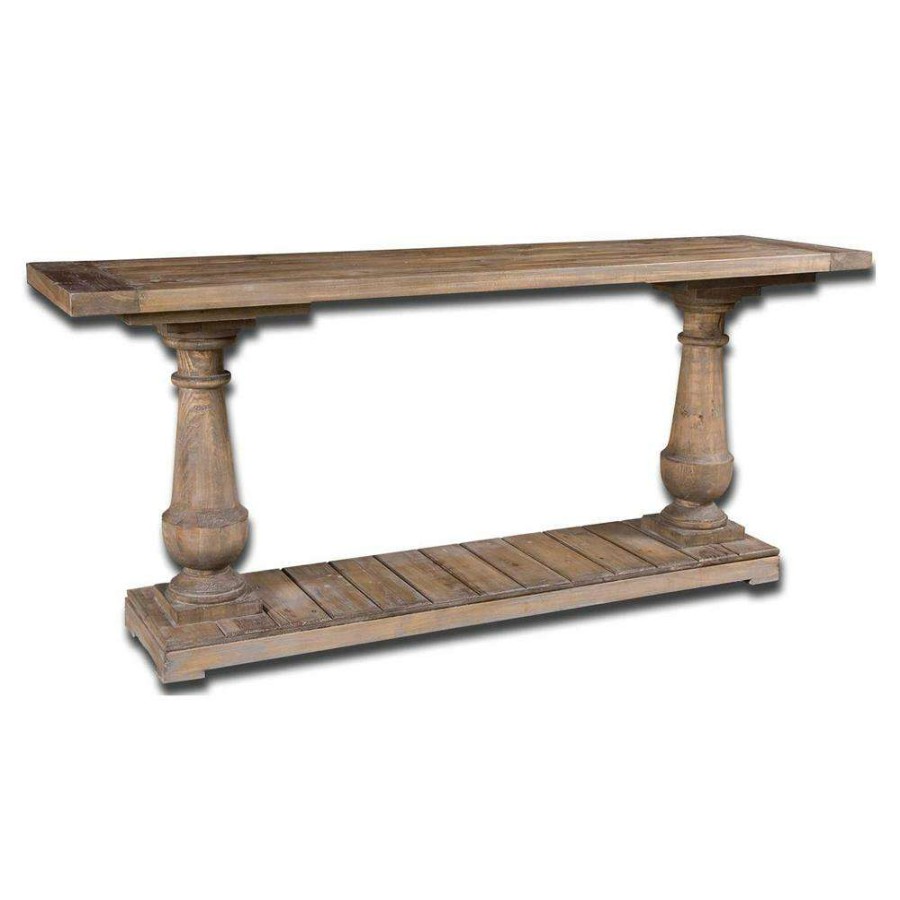 Furniture * | Sebastian Rustic Brown Wood Patina Top Rectangular Console Table New In