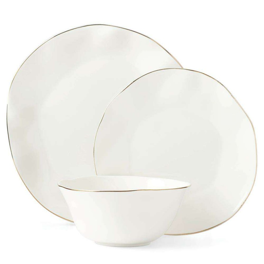 Dining & Bar * | Lenox Blue Bay Modern White Porcelain Gold Rim 12 Piece Dinnerware Set Best Choice