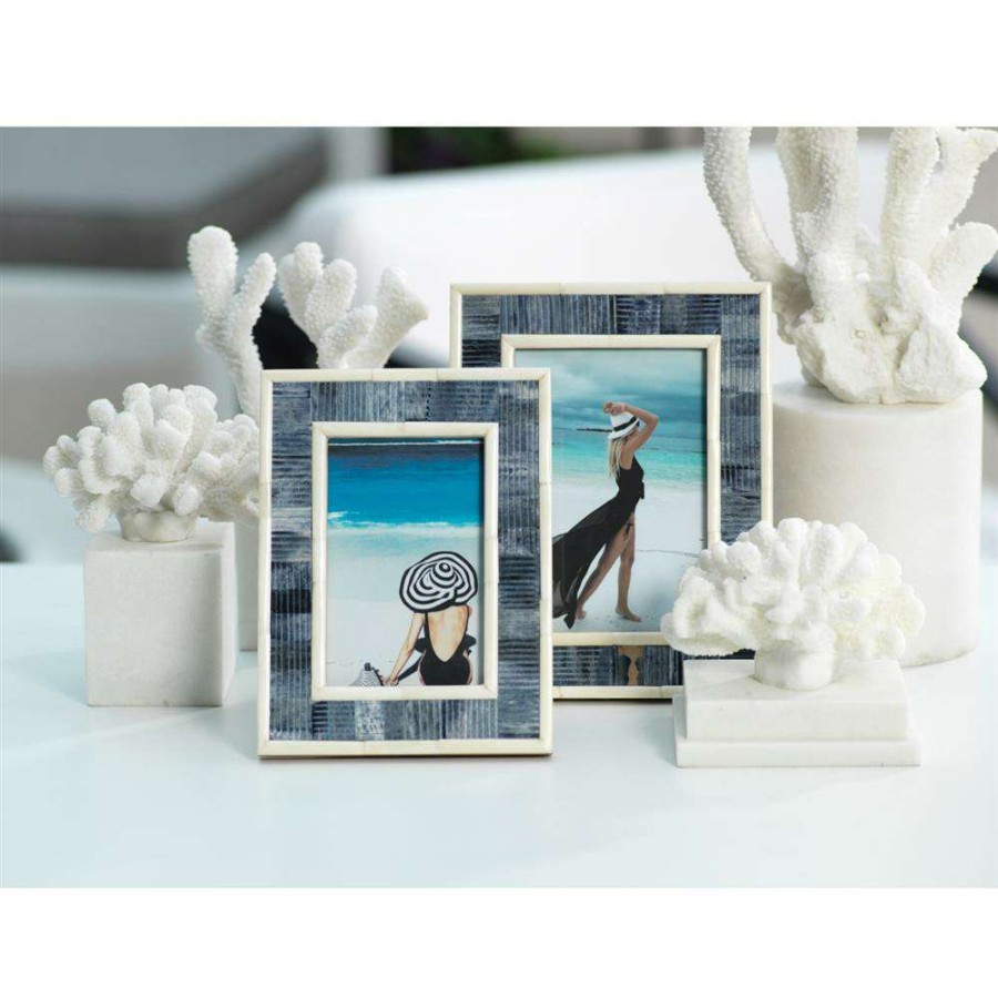 Decor * | Eli French Country Carved Blue And White Bone Photo Frame 4 6 Best Quality