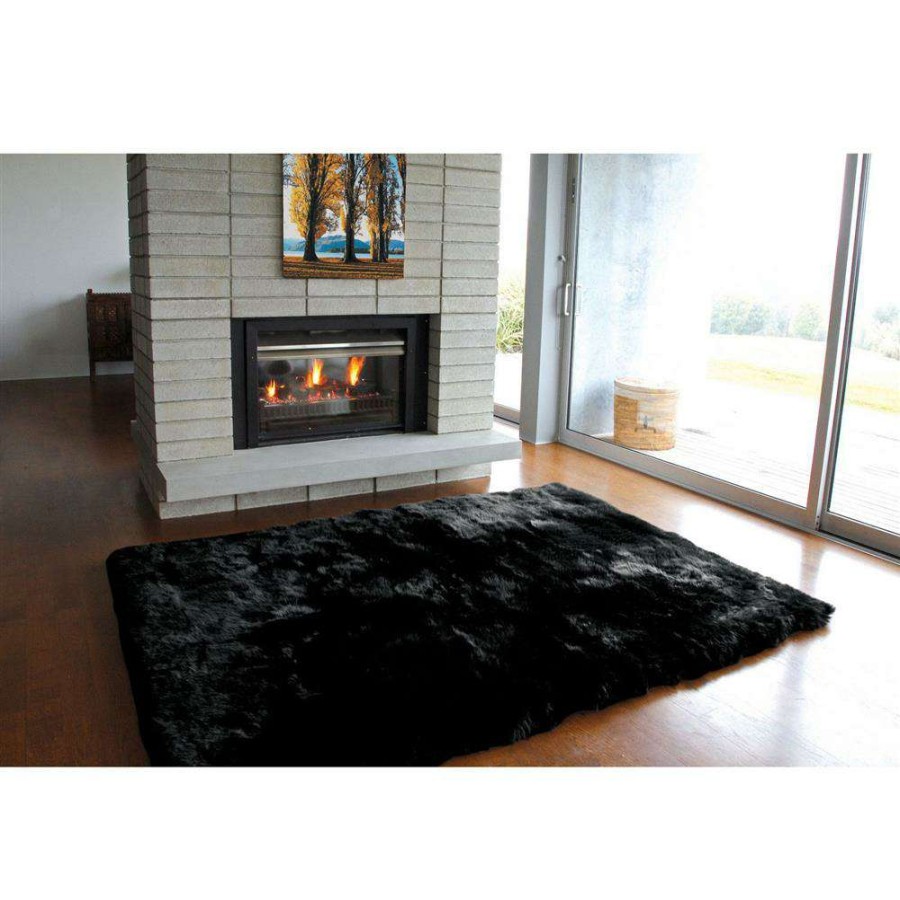 Rugs * | Turan Modern Black Long Wool Sheepskin Fur Rug 6'6 X9'6 Best Sellers