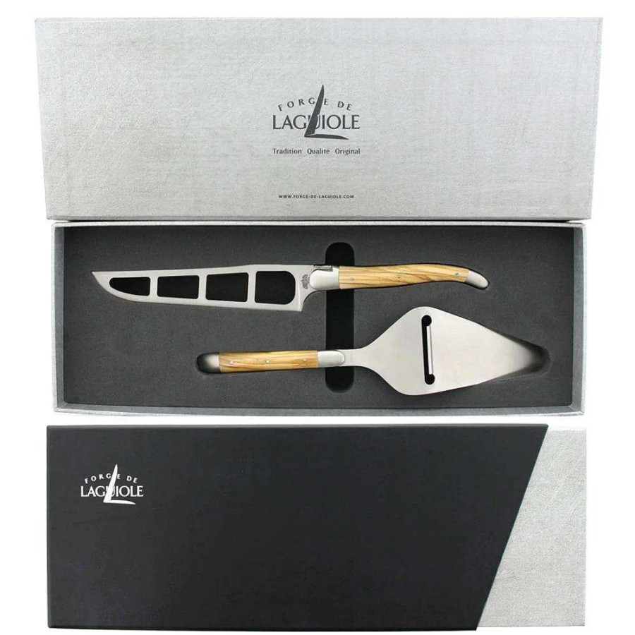 Dining & Bar * | Forge De Laguiole Silver Stainless Steel Olive Wood Handle Cheese Knife Set Less Expensive