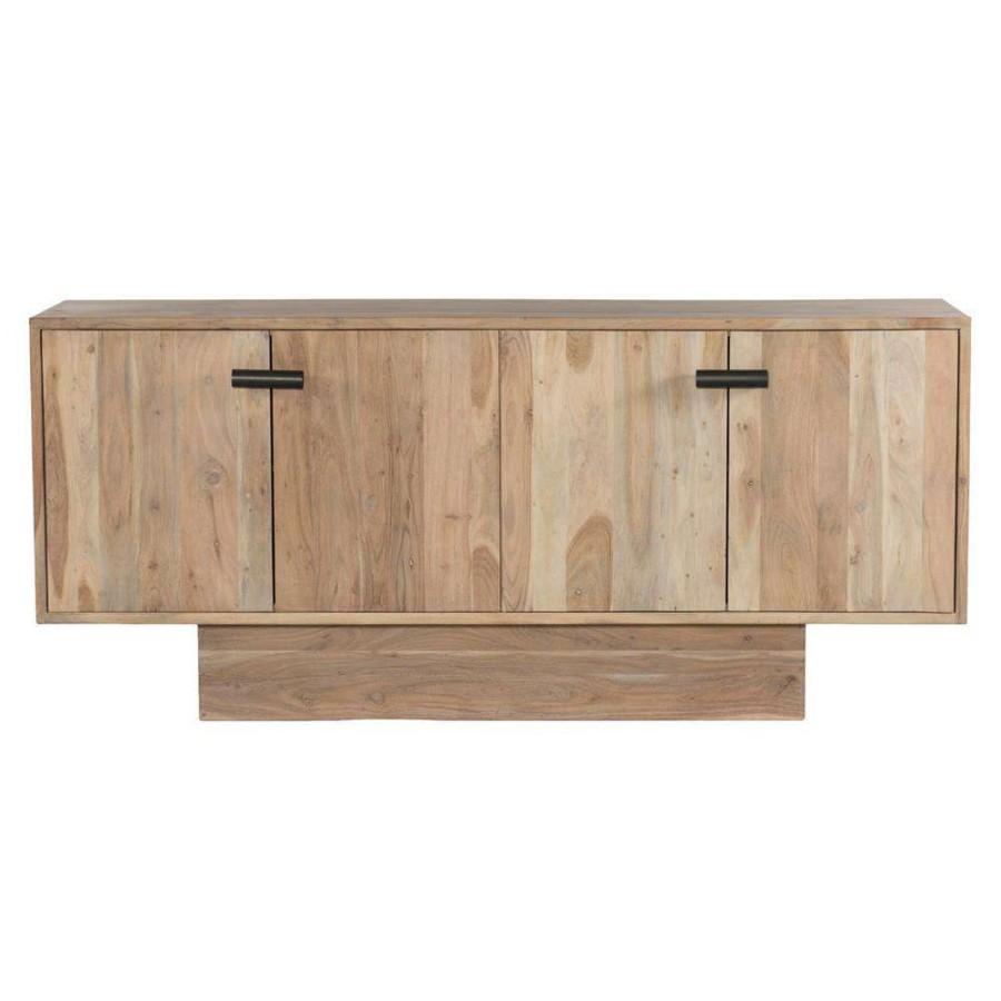 Furniture * | Yannick Rustic Natural Brown Acacia Wood Grey Iron Handle 4 Door Sideboard Exclusive Design