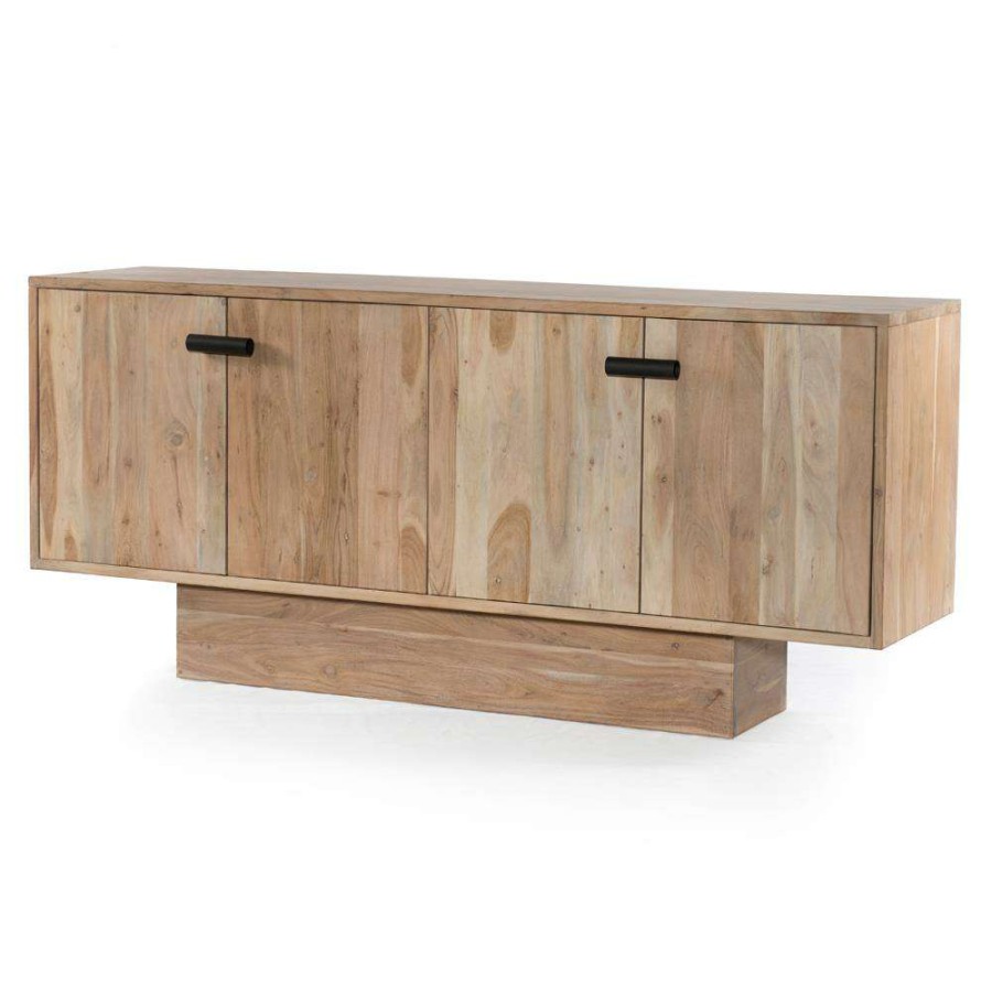 Furniture * | Yannick Rustic Natural Brown Acacia Wood Grey Iron Handle 4 Door Sideboard Exclusive Design