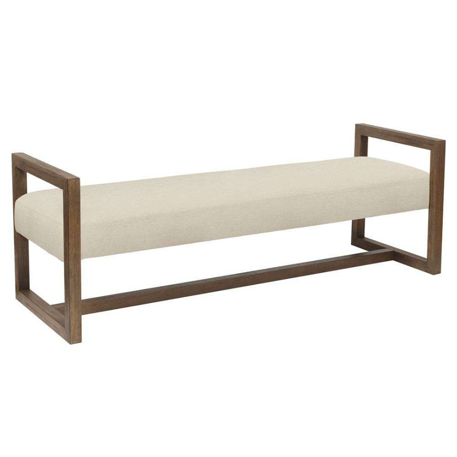 Furniture * | Wallace Modern Classic Sand Upholstered Teak Bench Lower Price