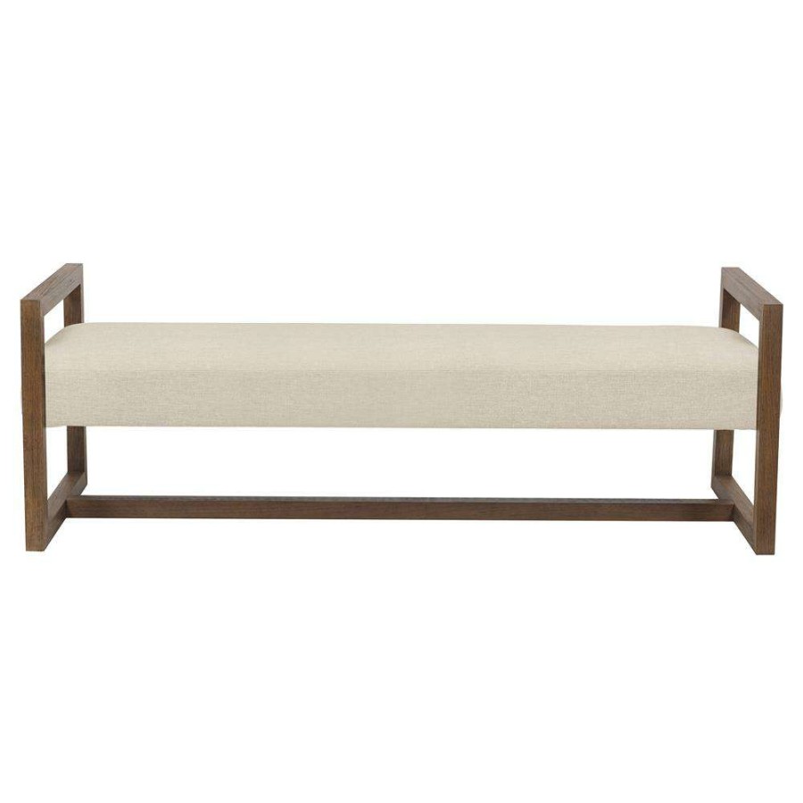 Furniture * | Wallace Modern Classic Sand Upholstered Teak Bench Lower Price