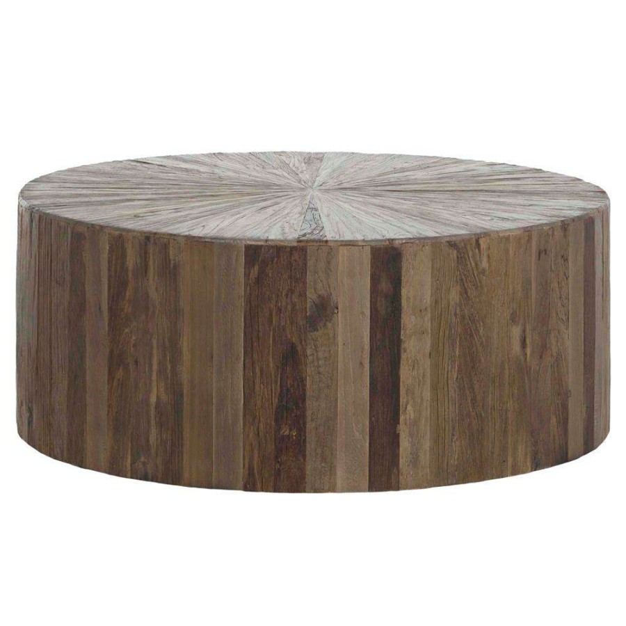 Furniture * | Gabby Cyrano Natural Brown Reclaimed Elm Wood Round Drum Coffee Table Shop New