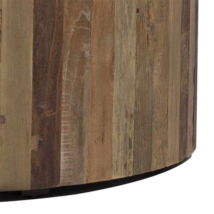 Furniture * | Gabby Cyrano Natural Brown Reclaimed Elm Wood Round Drum Coffee Table Shop New