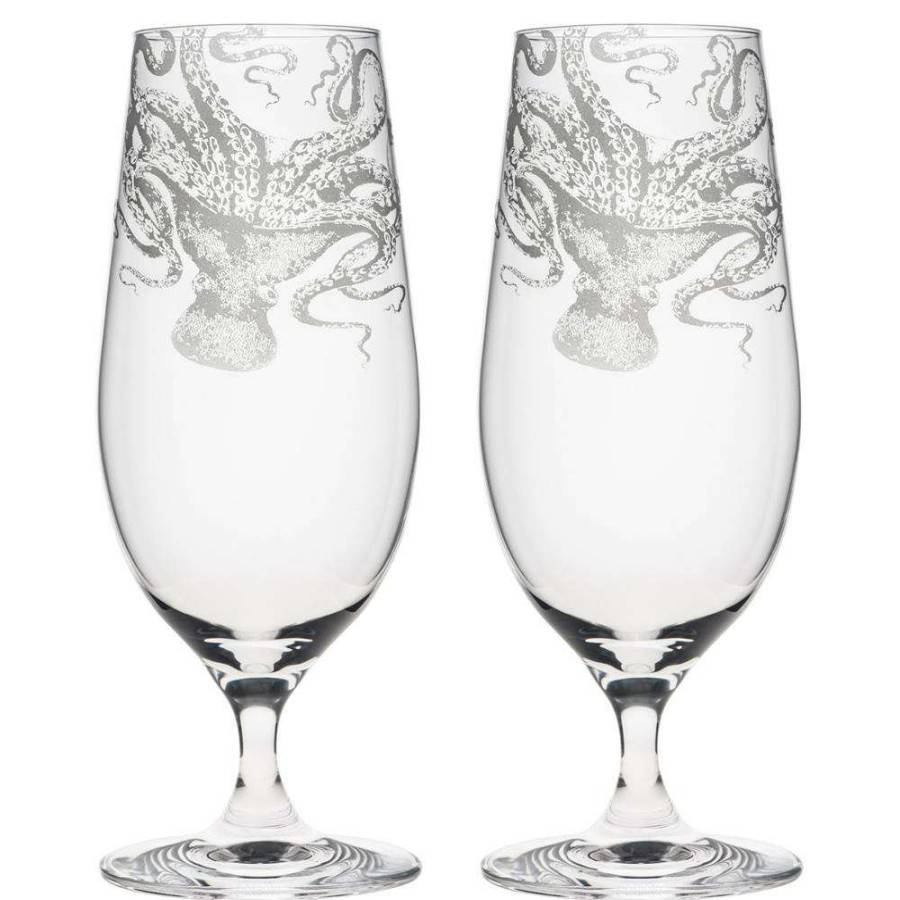 Dining & Bar * | Caskata Lucy Coastal Beach Clear Beer Glass Set Of 2 Best-Selling