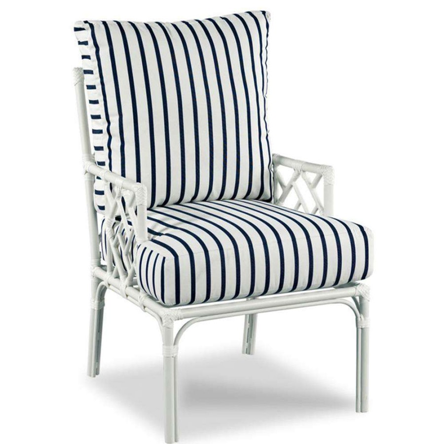 Outdoor * | Woodbridge Carlyle Coastal Blue Stripe Upholstered Aluminum Frame Outdoor Arm Chair Excellent