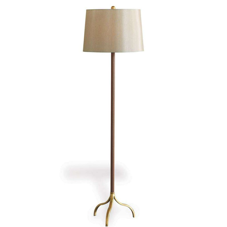 Lighting * | Camilo Modern Classic Brown Leather Gold Base Tripod Floor Lamp Special