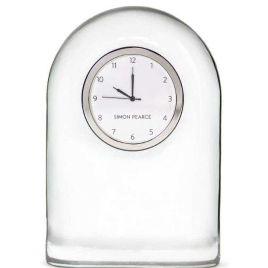 Decor * | Simon Pearce Barre Glass Modern Clear Glass Round Table Clock Best Quality