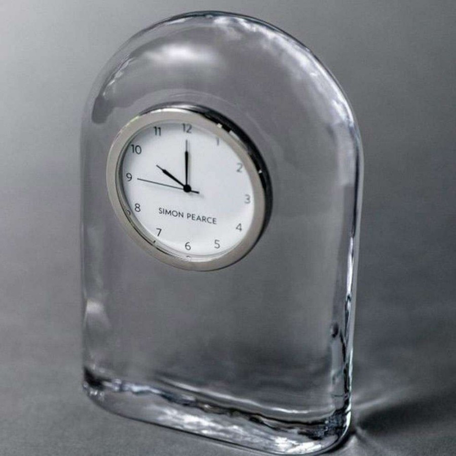 Decor * | Simon Pearce Barre Glass Modern Clear Glass Round Table Clock Best Quality