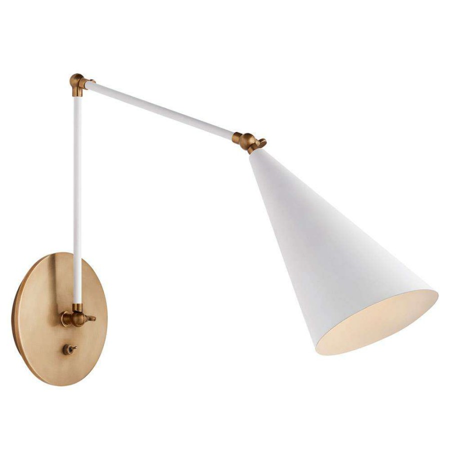 Lighting * | Visual Comfort Clemente White Metal Antique Brass Adjustable Armed Sconce Best Sale