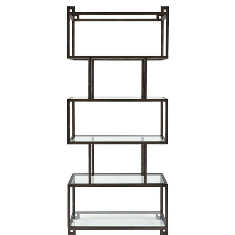 Furniture * | Lindy Modern Classic Black Steel Frame Tempered Glass Shelf Etagere Excellent