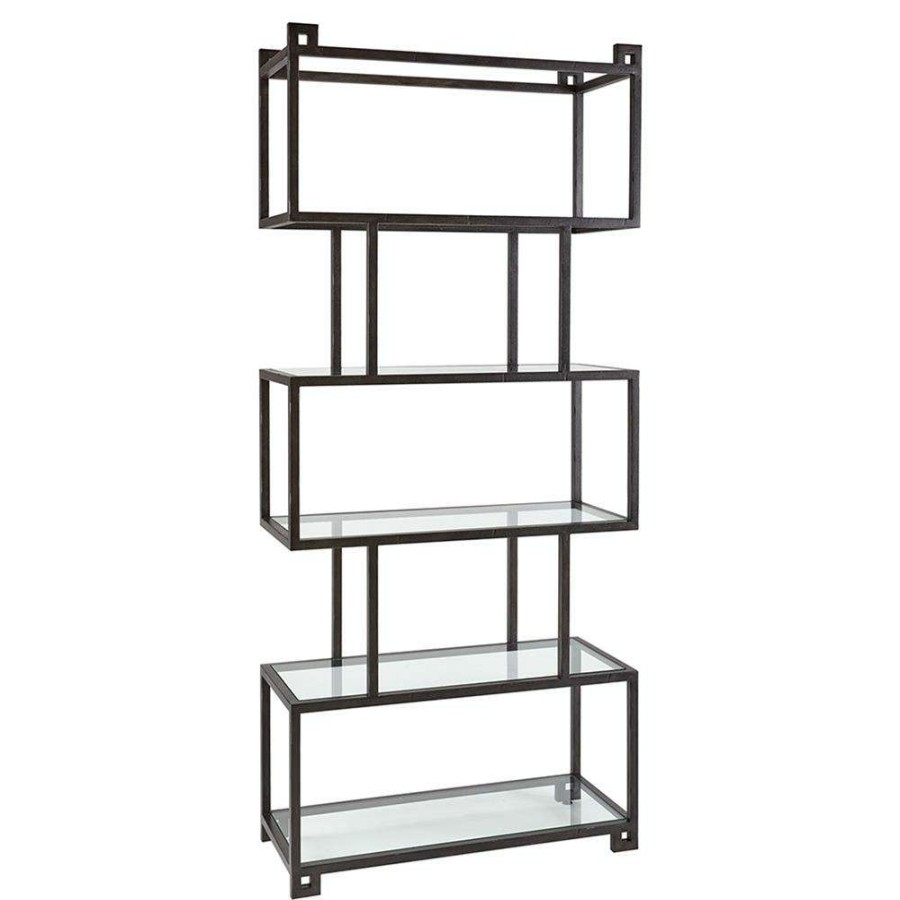 Furniture * | Lindy Modern Classic Black Steel Frame Tempered Glass Shelf Etagere Excellent