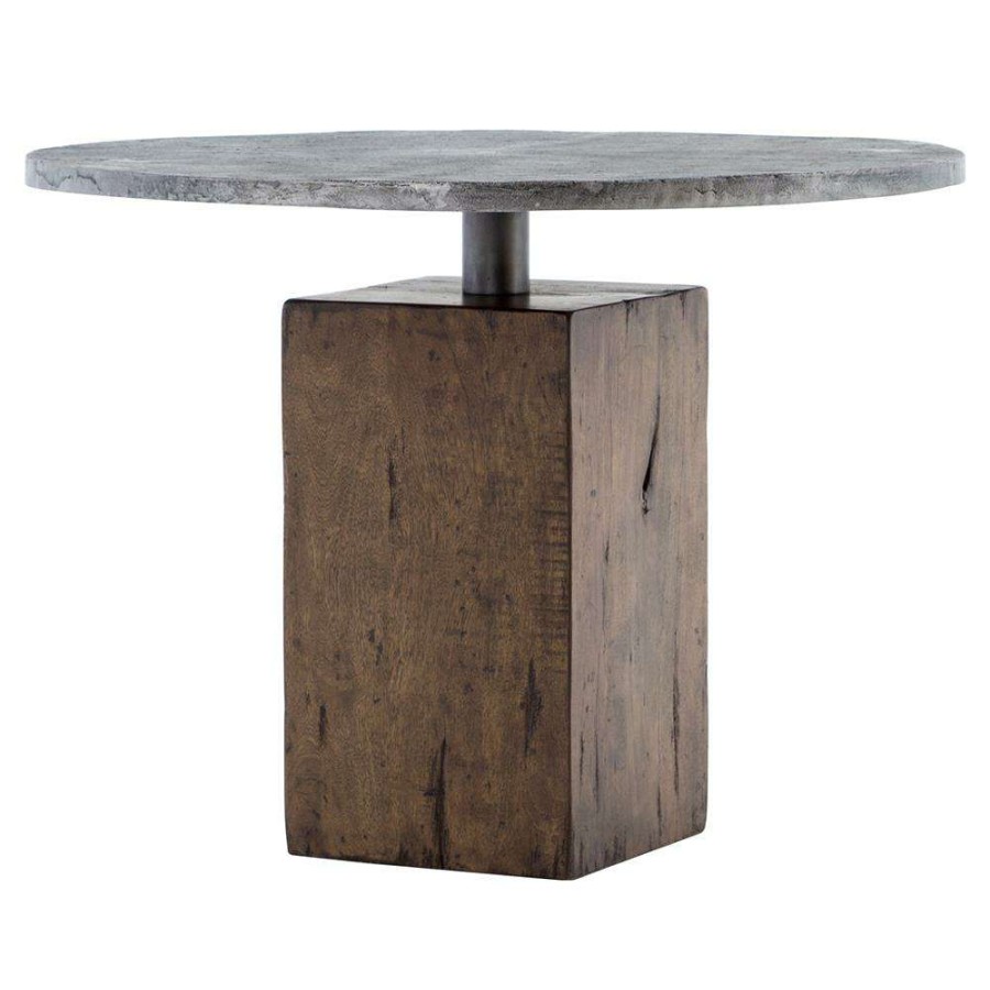 Furniture * | Levitan Industrial Grey Iron Top Brown Reclaimed Wood Round Bistro Table 42 W Sales