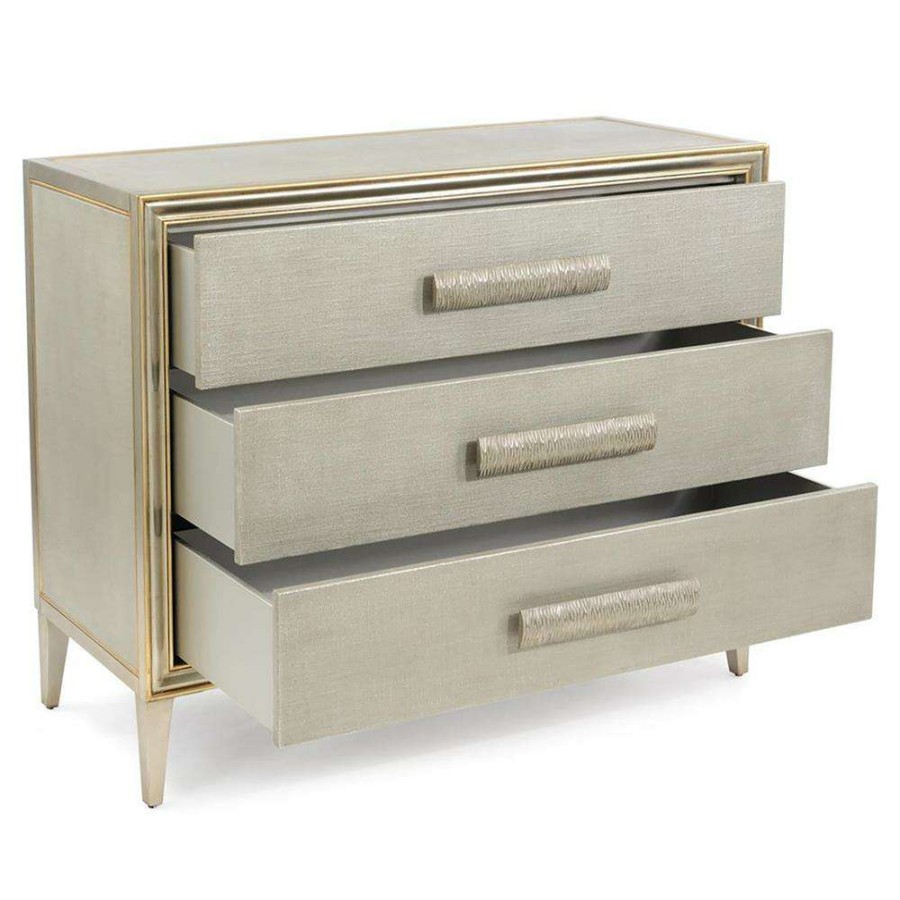 Furniture * | John-Richard Cefalu Hollywood Regency Grey Wood Gold Metal Accent 3-Drawer Chest Discounts