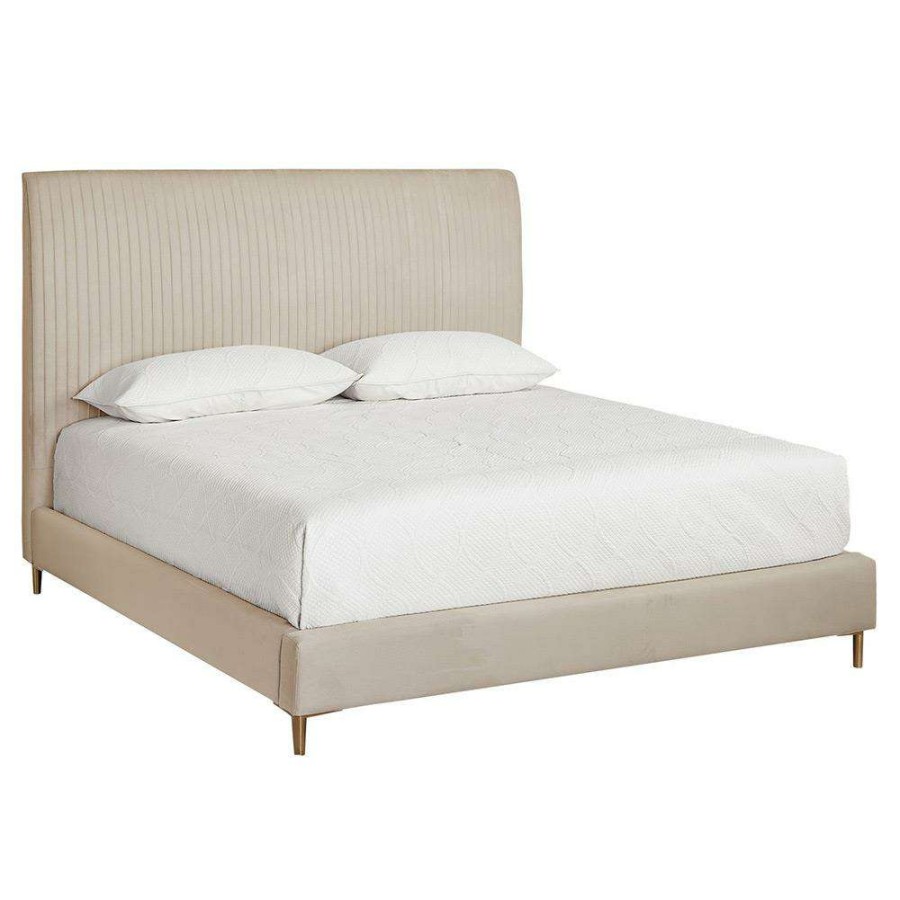 Furniture * | Sunpan Harris French Country Cloud Upholstered Gold Steel Frame Bed Queen Free Delivery