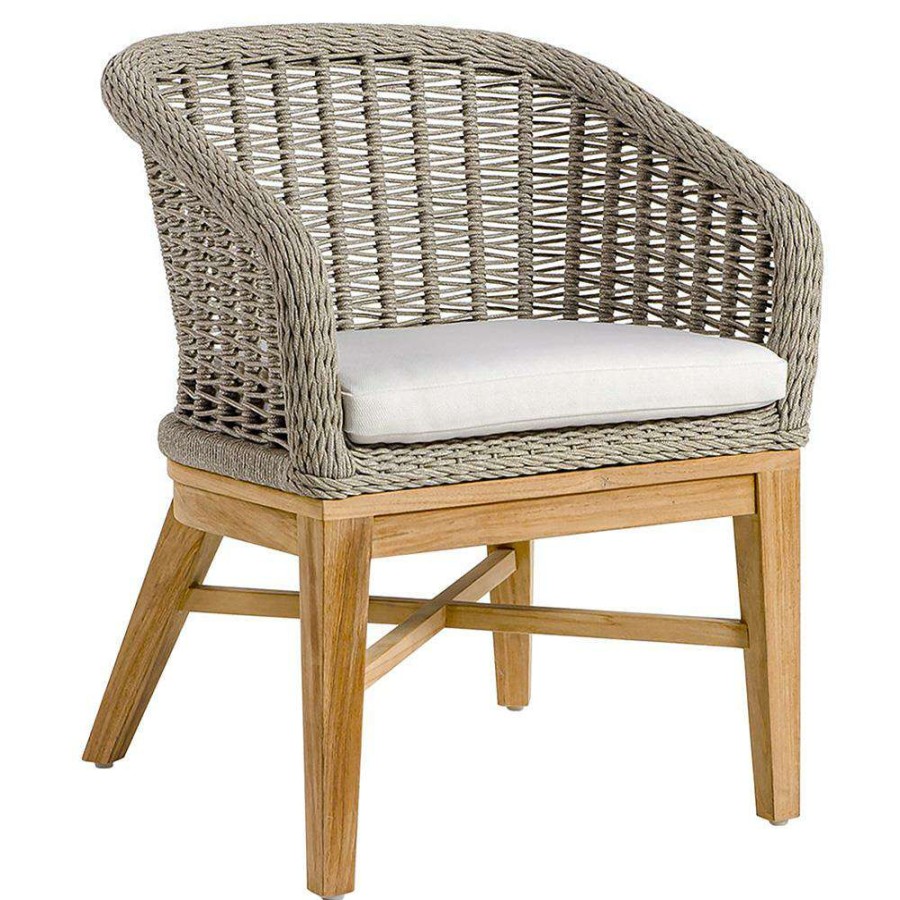 Outdoor * | Palecek Pacifica Coastal White Cushion Teak Grey Woven Rope Outdoor Dining Arm Chair Discounts