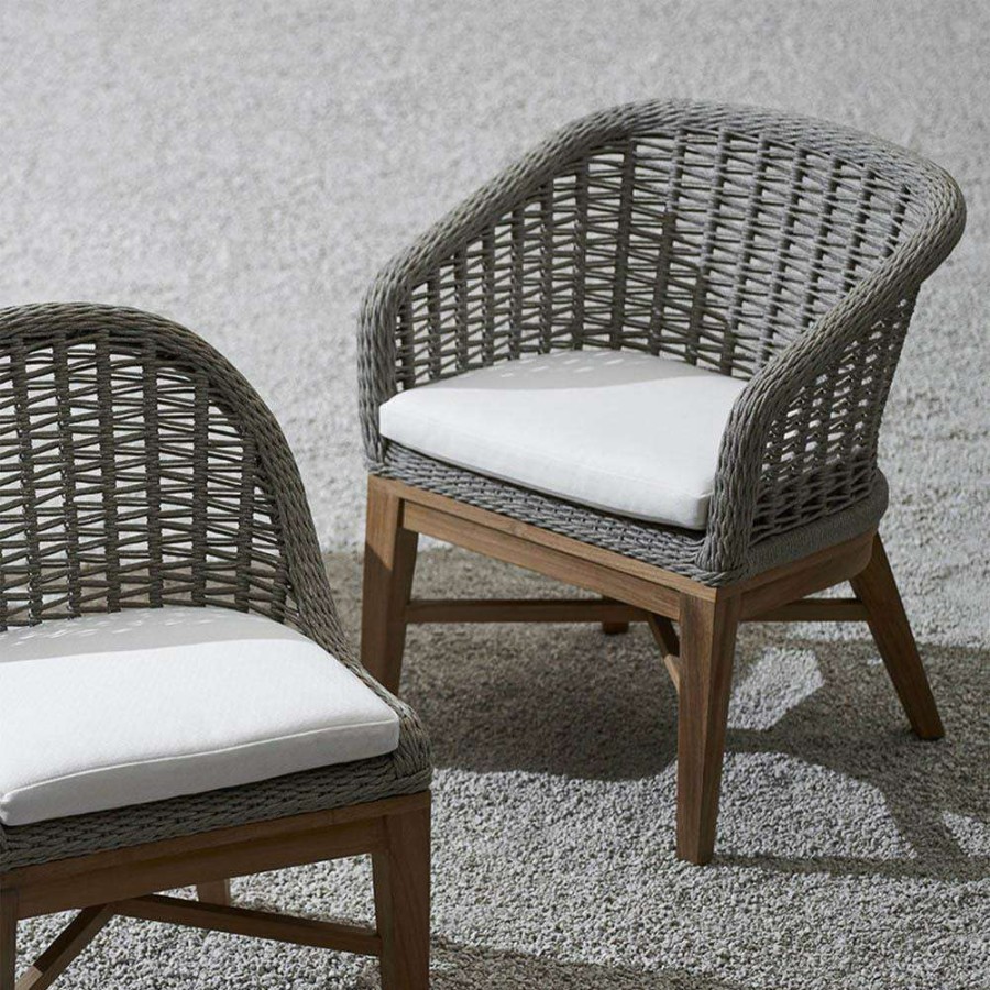 Outdoor * | Palecek Pacifica Coastal White Cushion Teak Grey Woven Rope Outdoor Dining Arm Chair Discounts