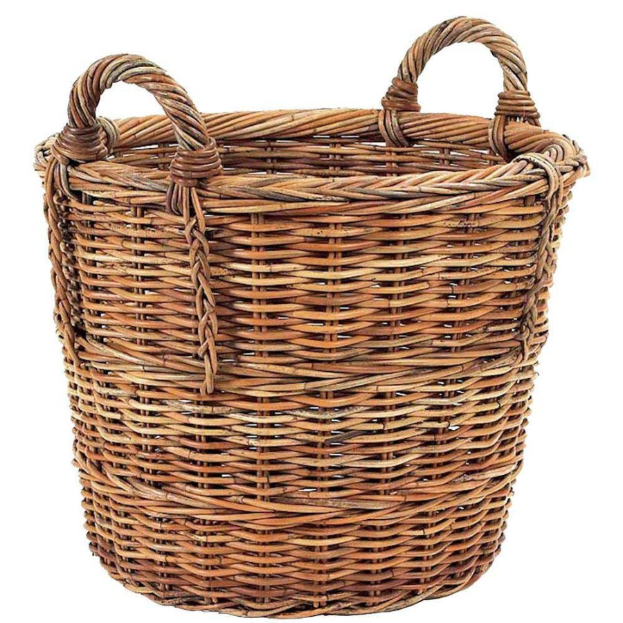 Decor * | Mainly Baskets French Country Coastal Natural Handwoven Rattan Floor Log Basket Official