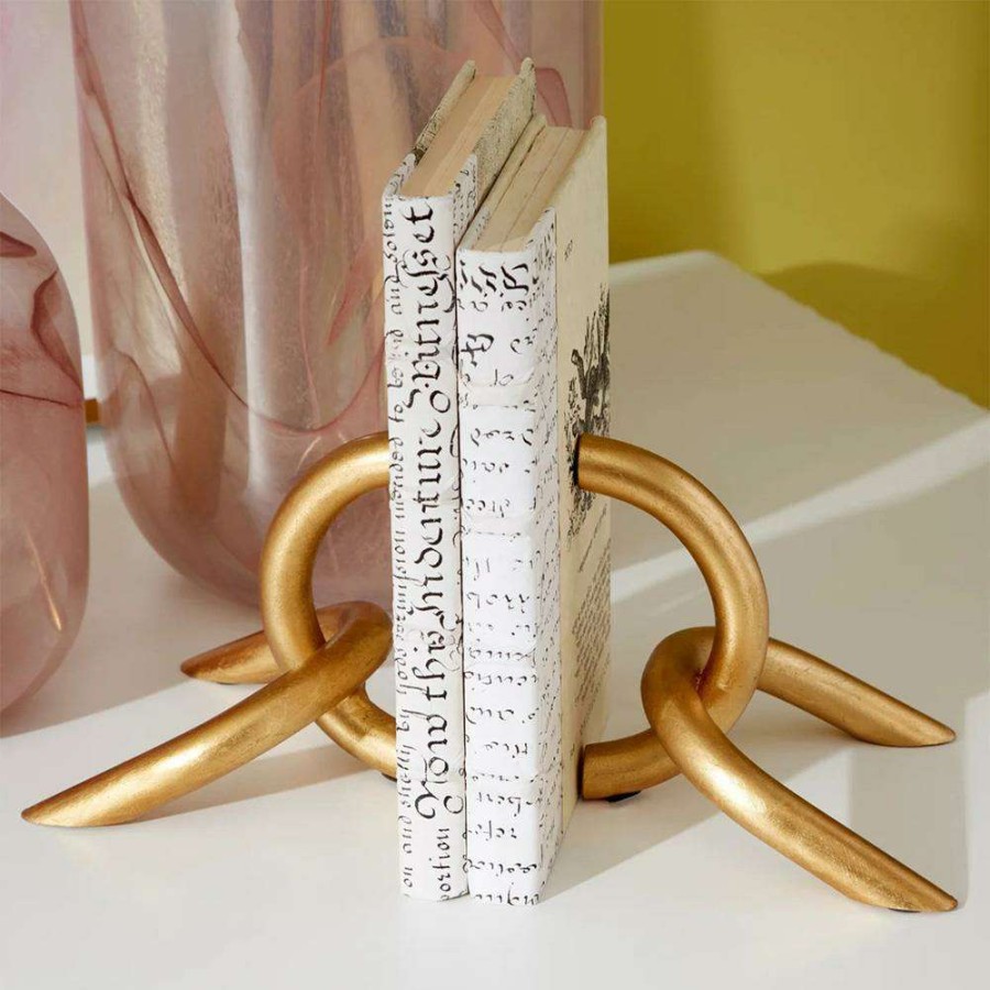 Decor * | Cesar Hollywood Regency Gold Iron Chain Bookends Lower Price