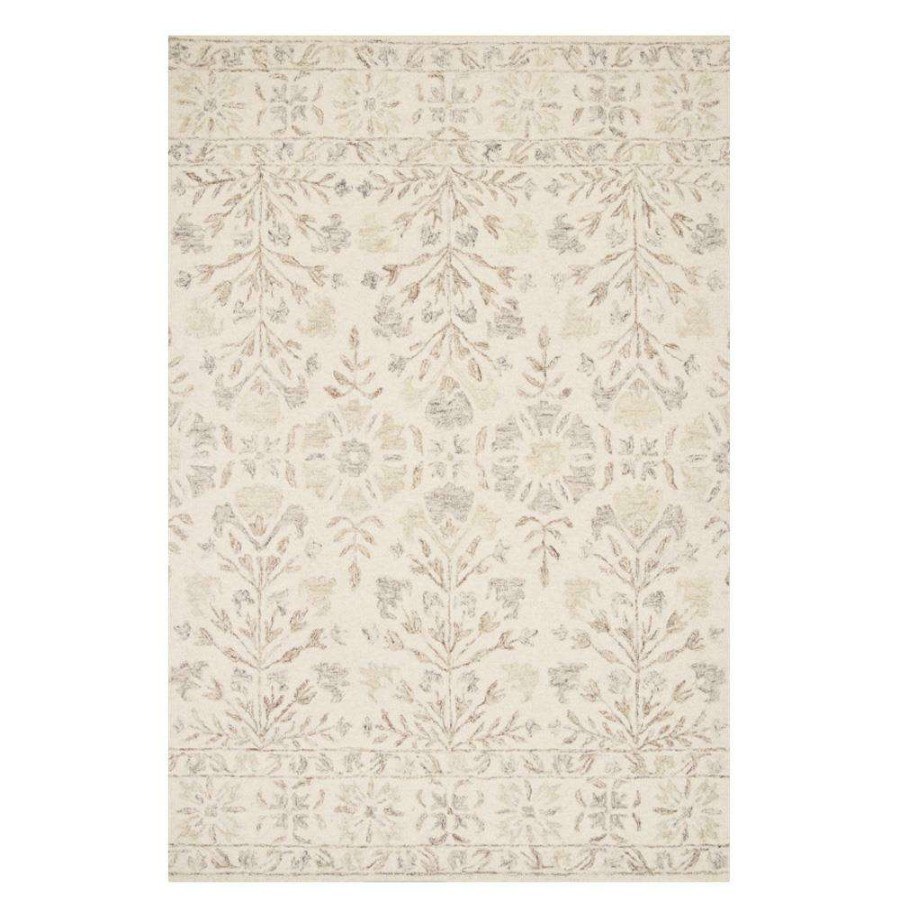 Rugs * | Loloi Norabel French Country Ivory Beige Wool Floral Patterned Rug 3'6 X5'6 Exactly Discount