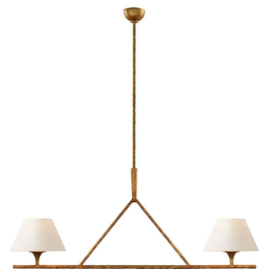 Lighting * | Visual Comfort Cesta Modern Classic Gilded Iron Linear Shaded Chandelier New Arrivals