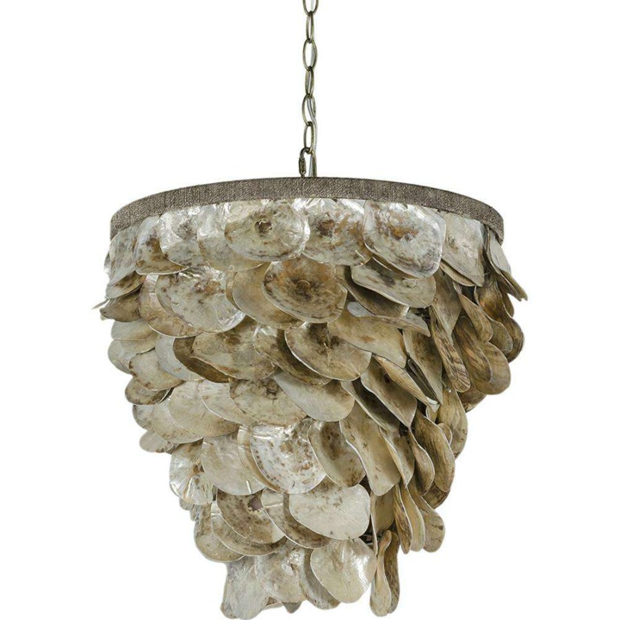 Lighting * | Palecek Playa Coastal Beach Natural Oyster Shells Pendant Light Top Sell