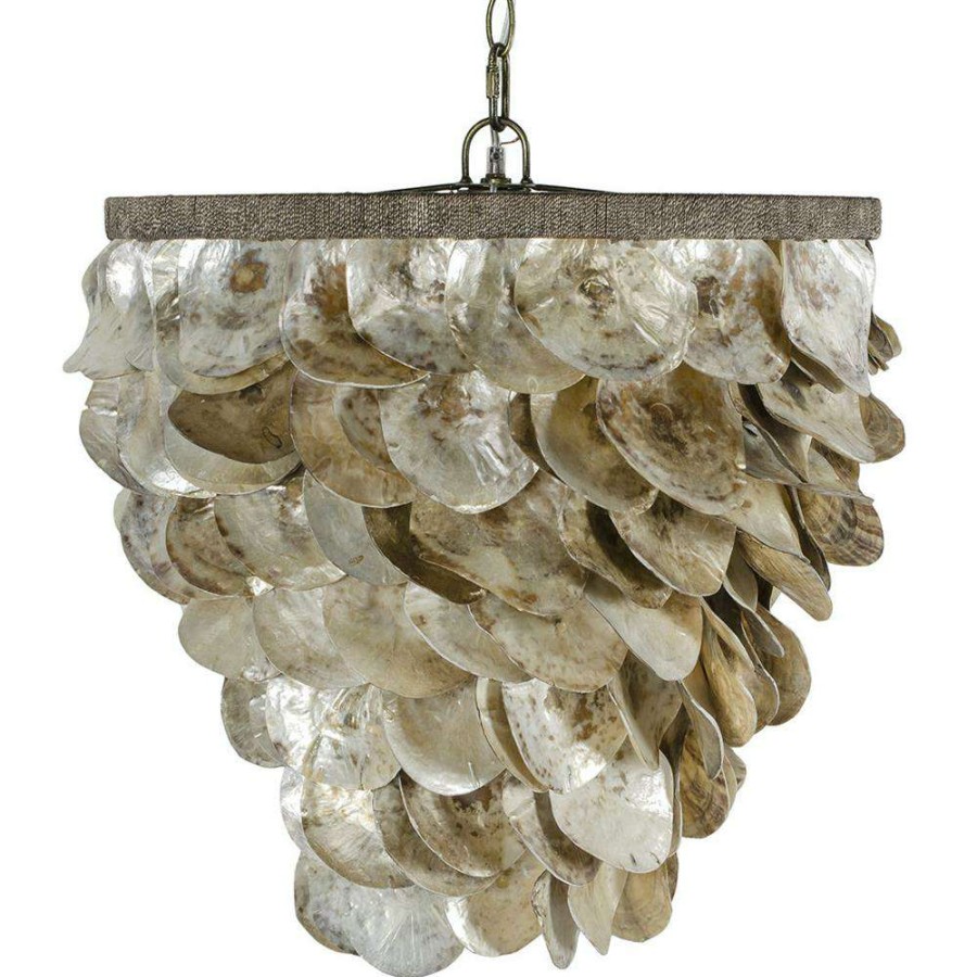 Lighting * | Palecek Playa Coastal Beach Natural Oyster Shells Pendant Light Top Sell